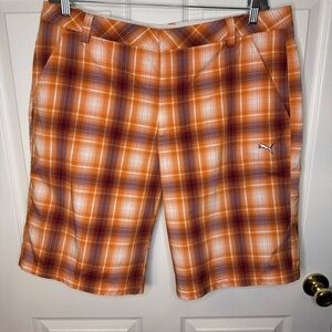 Puma Golf Vibrant Orange Plaid Checkered Shorts Size 38 GUC